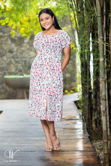 Floral Printed Midi Dress With Front Slit