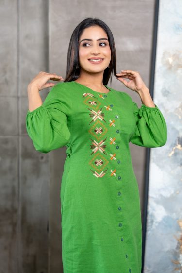 Front & Back Embroidered Button Up Midi Dress