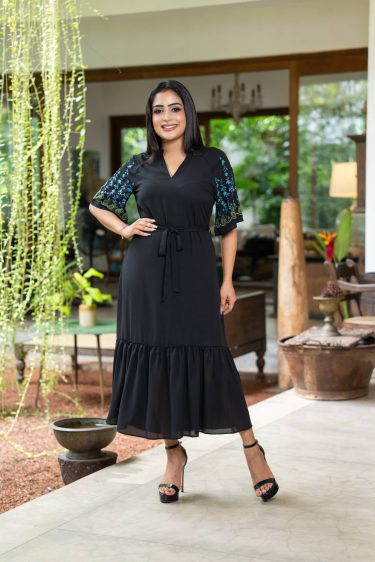 Sleeve Embroidered Tiered Maxi Dress