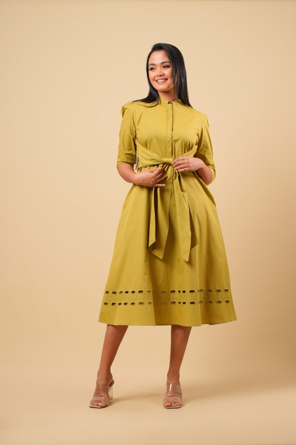 Cut Embroidered Front Tie-Up Midi Dress - Image 3