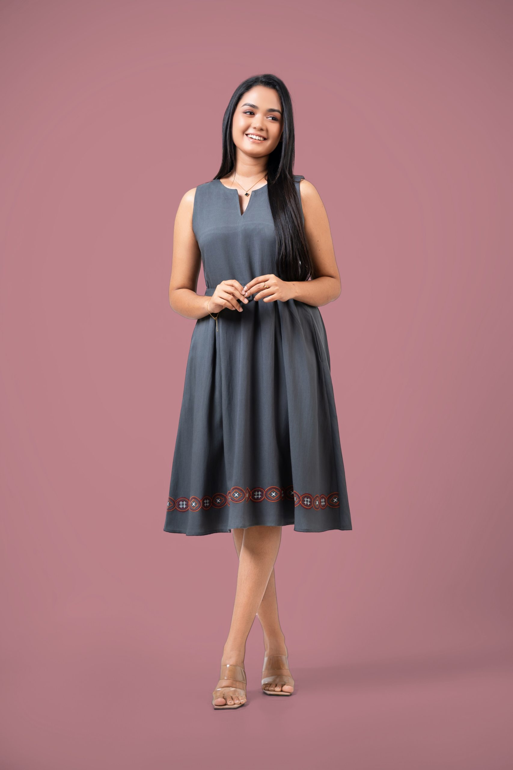Hem Embroidered Sleeveless Short Dress - Image 2