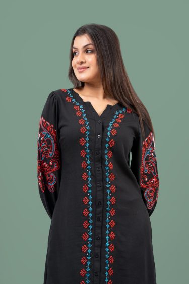 Embroidery Detail Puff Sleeve Short Dress