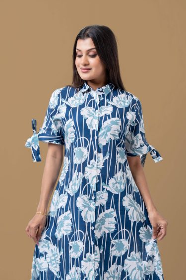 Sleeve Tie-Up Detail Button Down Maxi Dress