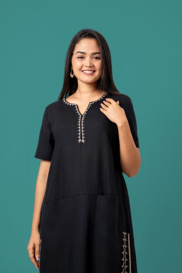 Embroidered Notch Necked Maxi Dress