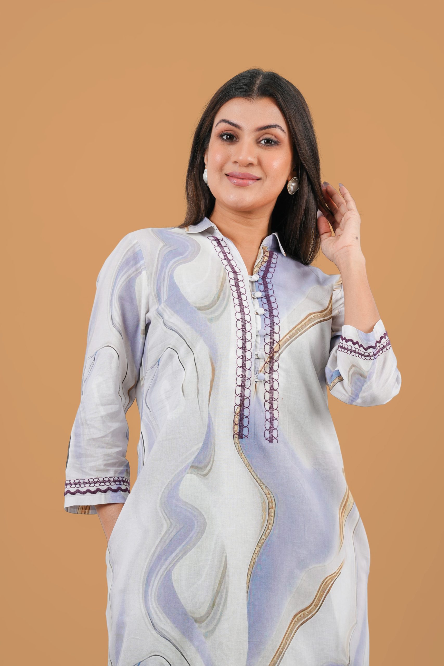 Abstract Patterned Collared Short Dress