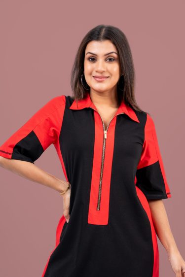 Color Block Zipper Closure Detail Midi T-Shirt Dress