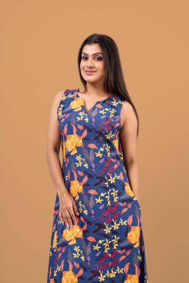 Floral Patterned Sleeveless Midi Dress