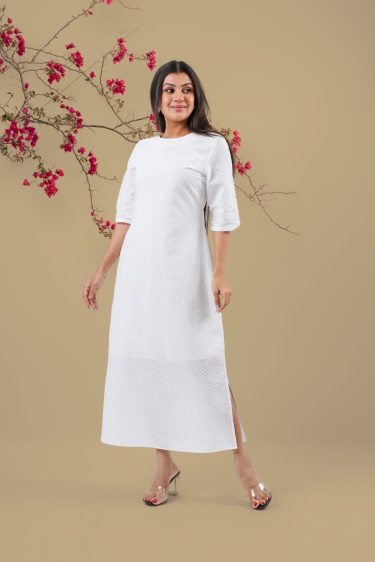Round Neck Elbow Sleeve Maxi Dress