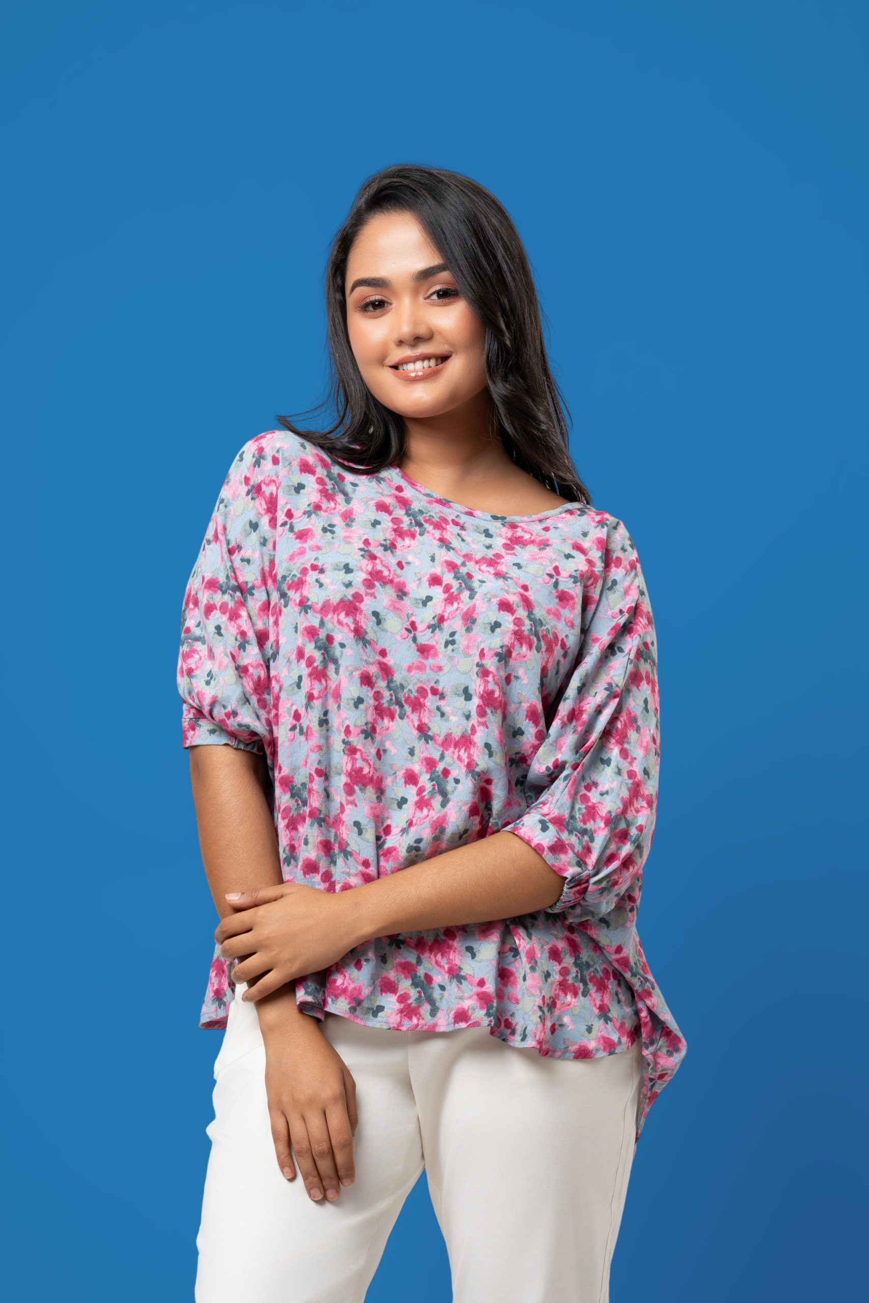 Floral Patterned Baggy Sleeve Top