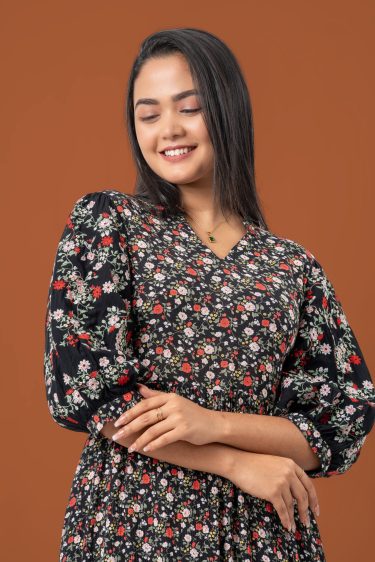 Floral Embroidered Puff Sleeve Maxi Dress