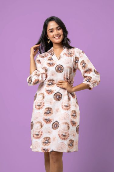 Citrus Patterned Puff Sleeve Short Dress