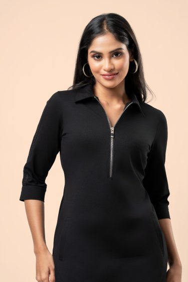 Lace Detailed Zip-Up Short Dress