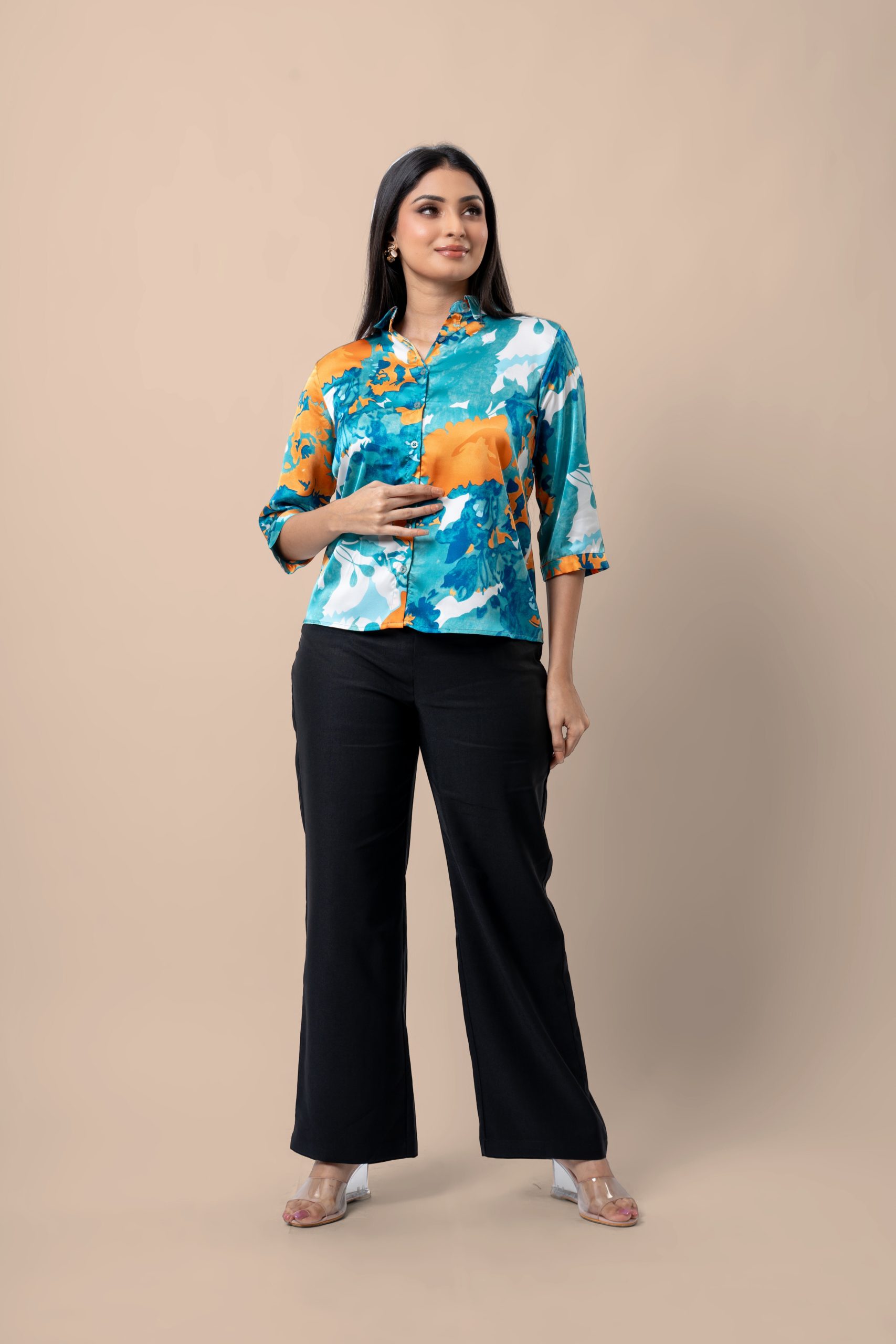 Abstract Patterned Button-Down Blouse - Image 4