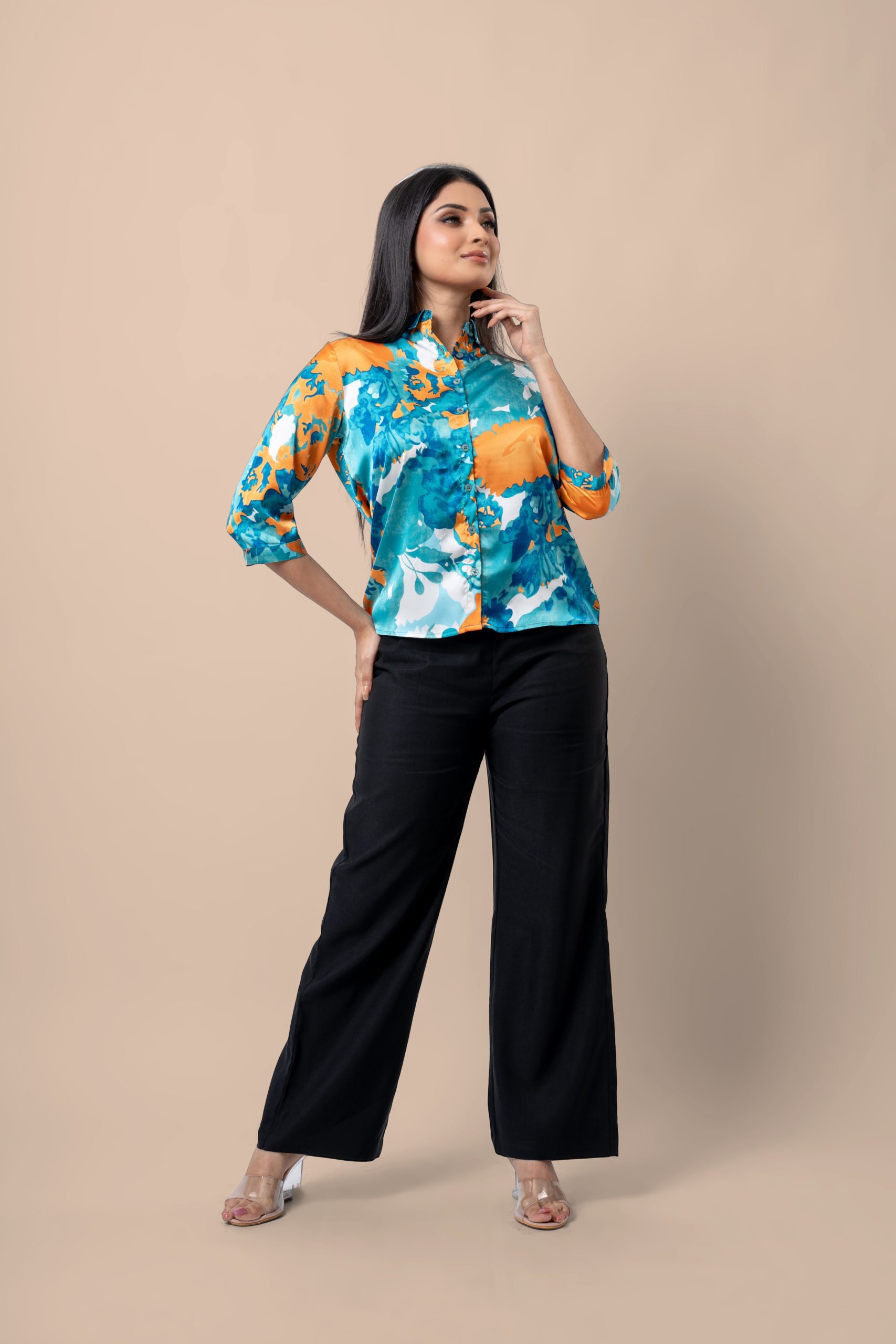 Abstract Patterned Button-Down Blouse - Image 5