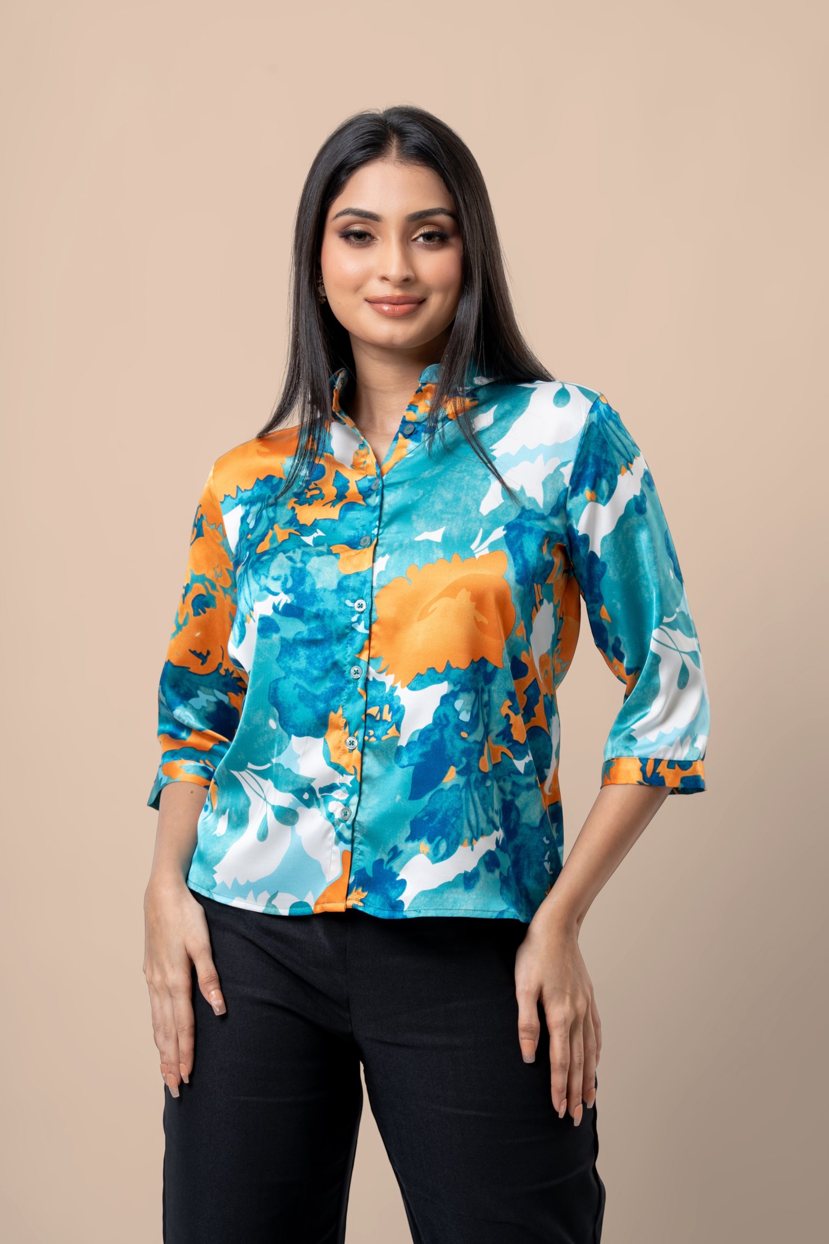 Abstract Patterned Button-Down Blouse