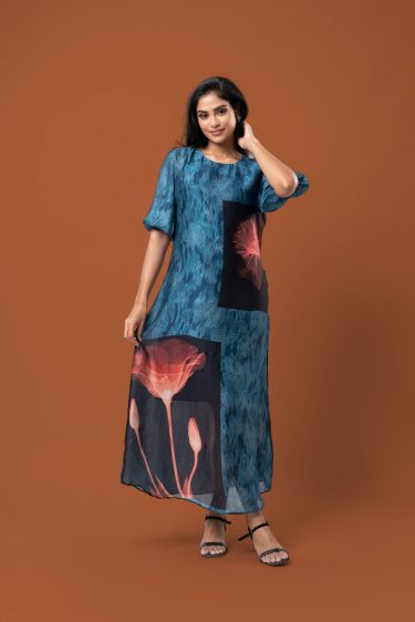 Floral Motif Patterned Maxi Dress