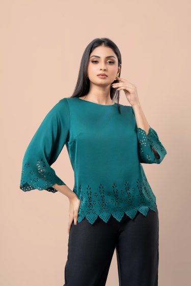 Laser Cut Scallop Hem Detail Blouse