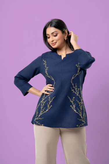 Botanical Patterned Notch Neck Blouse