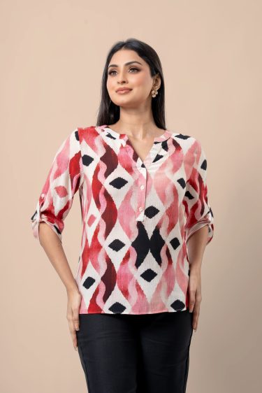 Ikat Patterned Tab Detailed Top