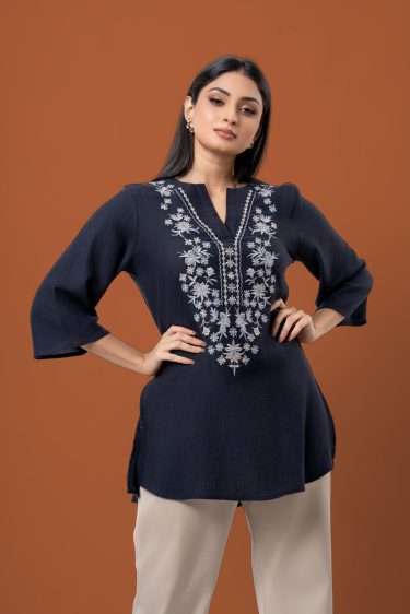 Front Embroidered Bell Sleeve Blouse