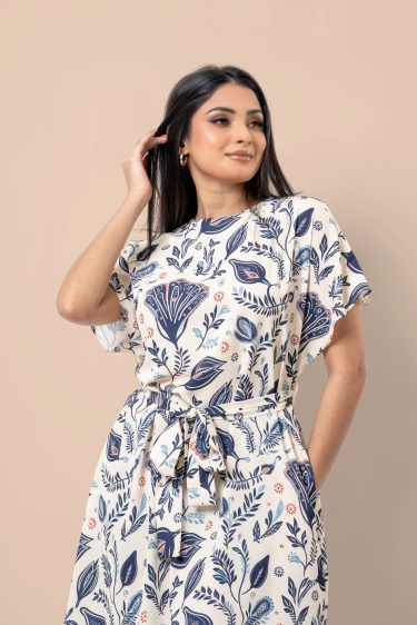 Floral Patterned Maggie Sleeve Short Dress