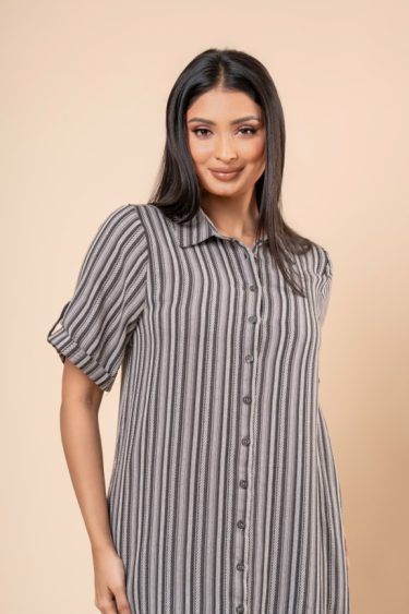 Stripe Patterned Short Shirt Dress