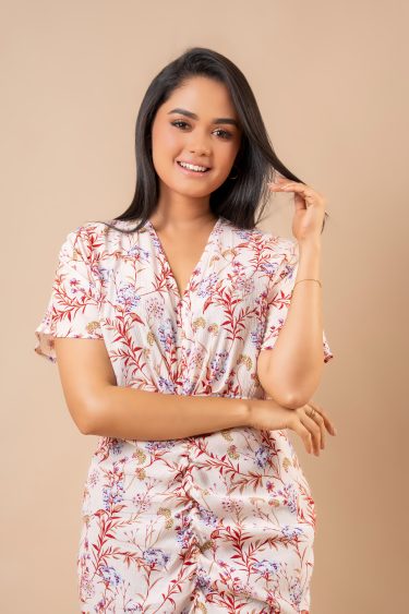 Ruched Front Slit Detail Midi Dress