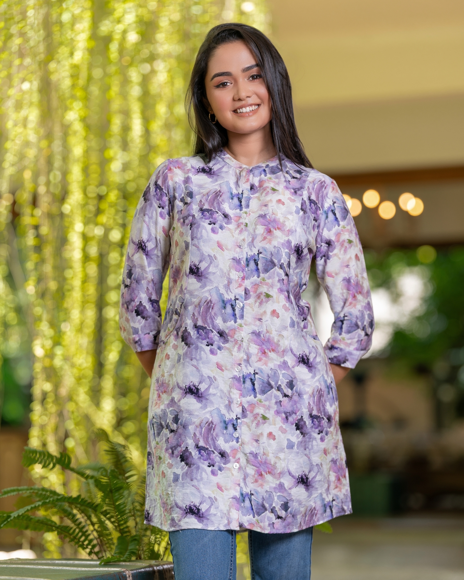 Watercolour Floral Patterned Kurta Top - Image 5