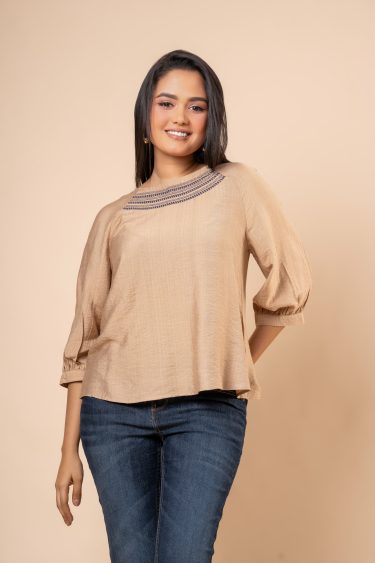 Embroidery Detail Puff Sleeve Blouse
