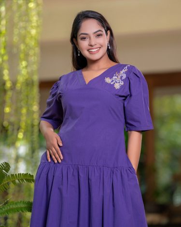 Floral Embroidery Detail Drop Waist Maxi Dress