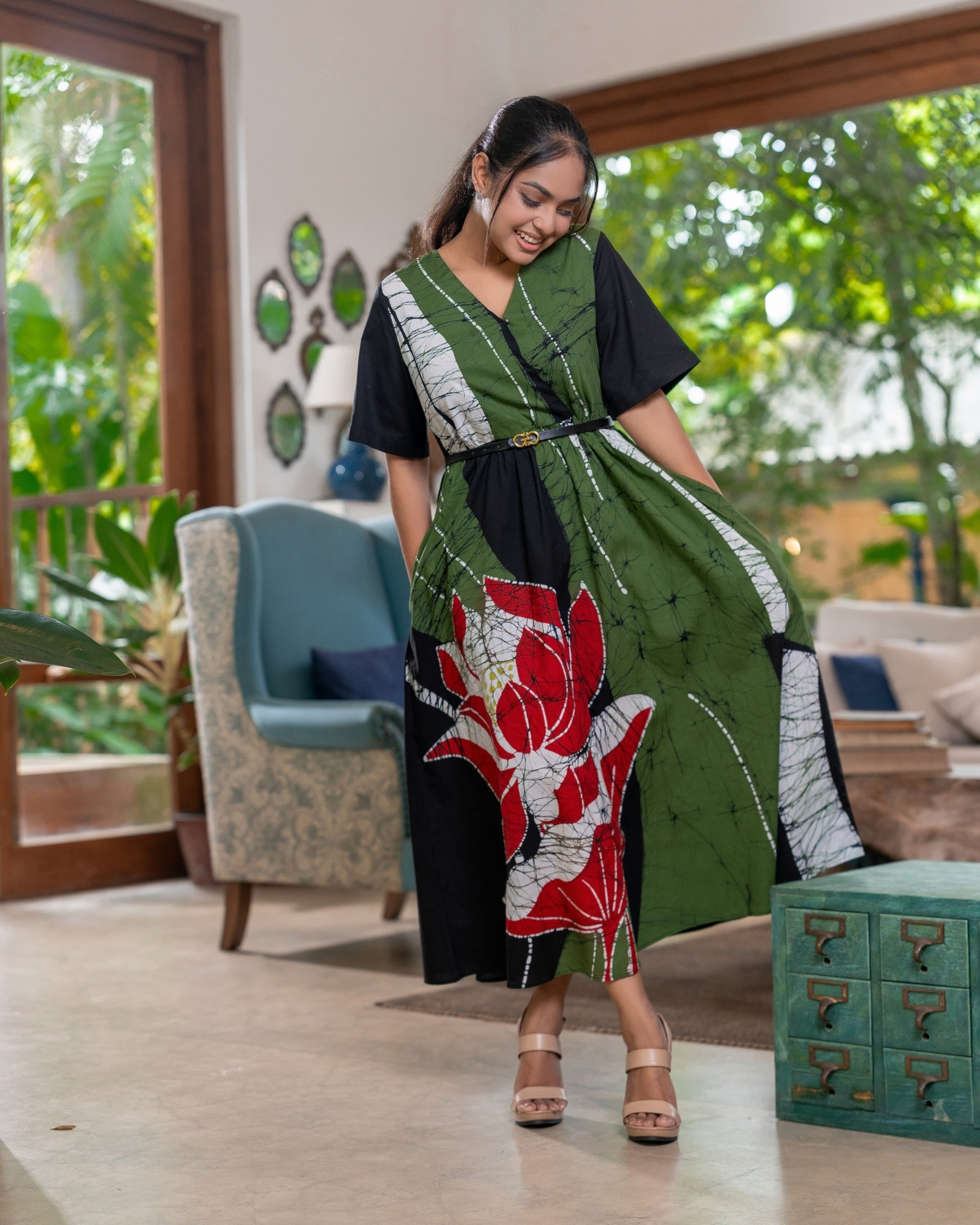 Front Crossover Detail Batik Midi Dress - Image 5