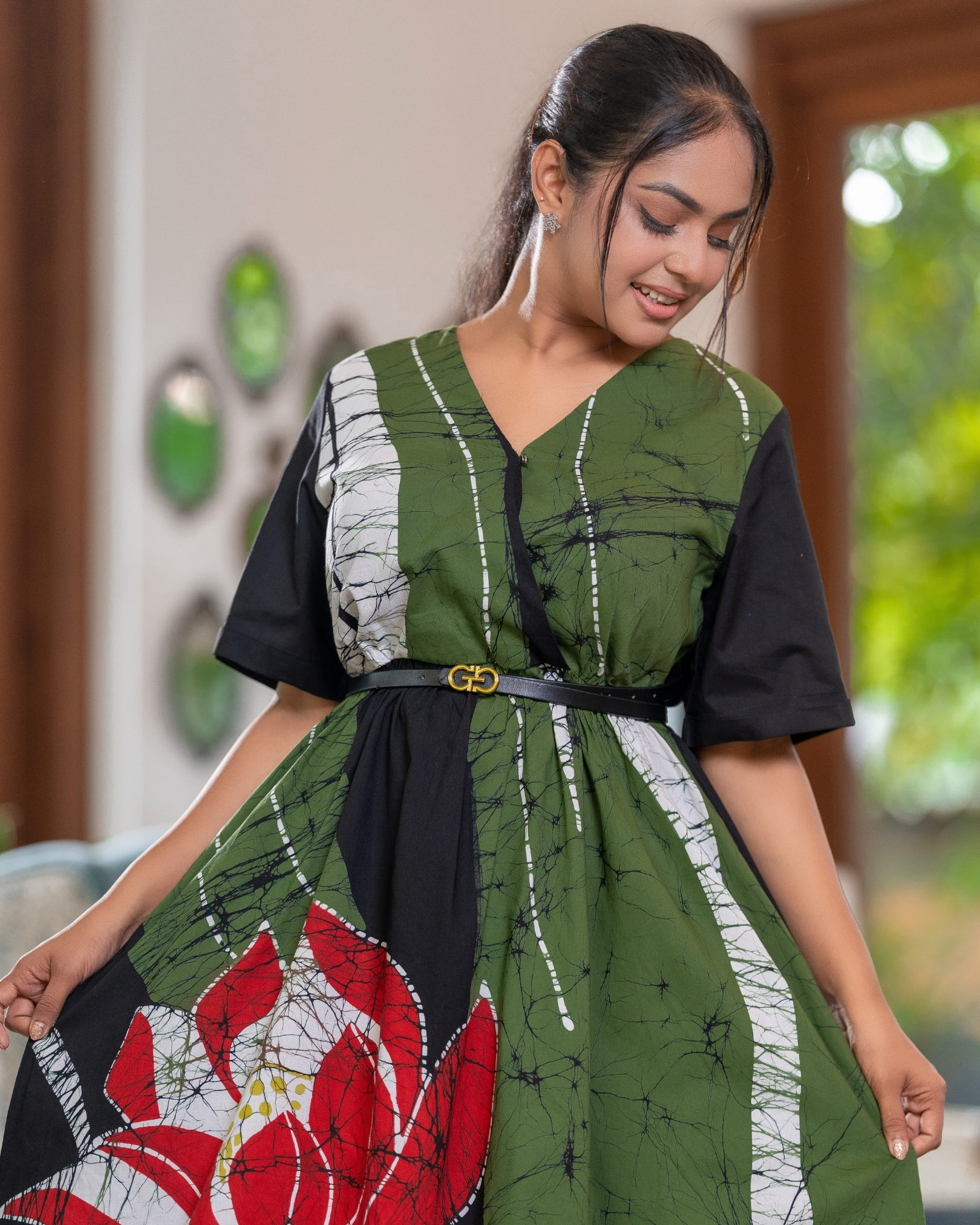 Front Crossover Detail Batik Midi Dress - Image 2