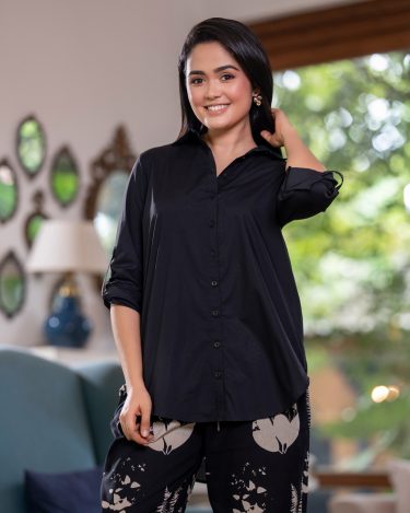 Tab Detail Button Down Long Shirt