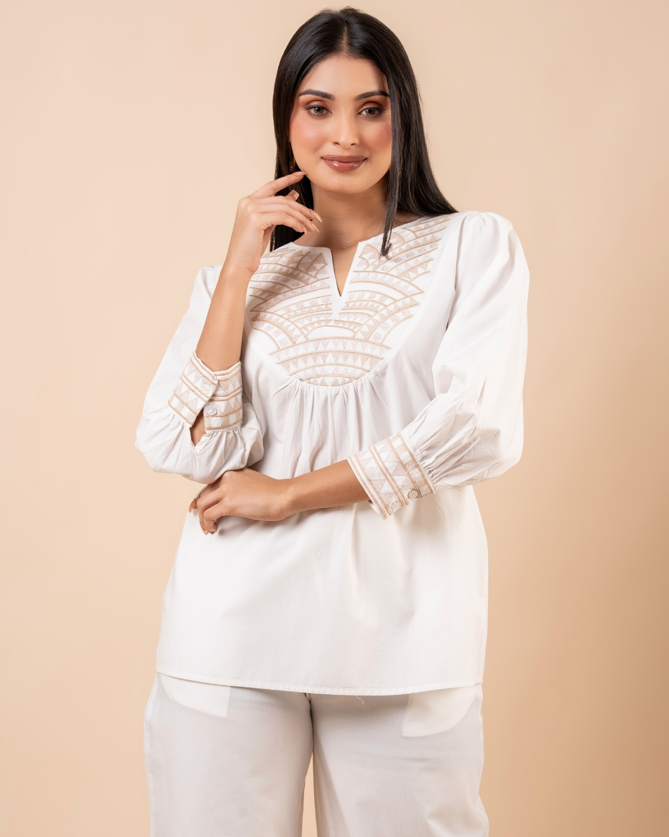 Embroidery Detail Top and Pants Set - Image 2