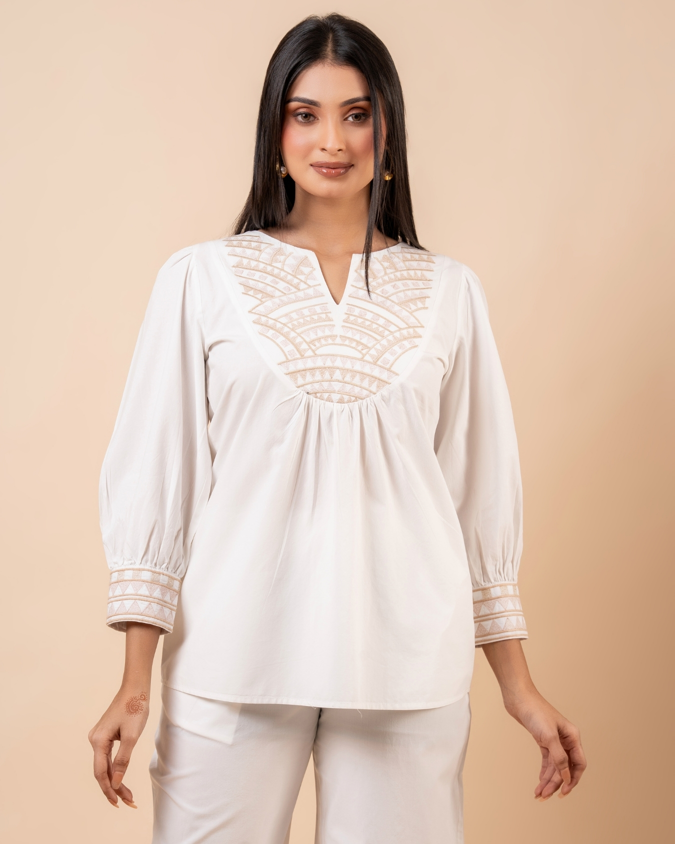 Embroidery Detail Top and Pants Set