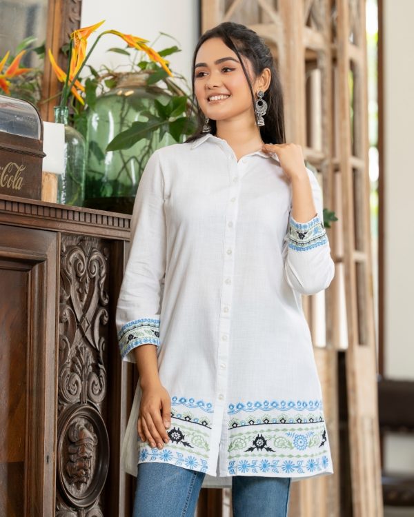 Embroidery Detail Button-Down Kurta Top - Image 2