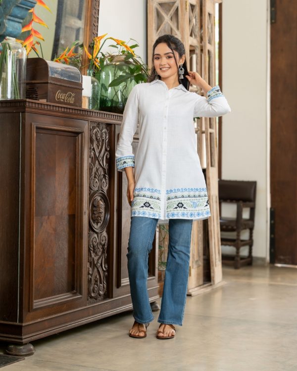 Embroidery Detail Button-Down Kurta Top - Image 5