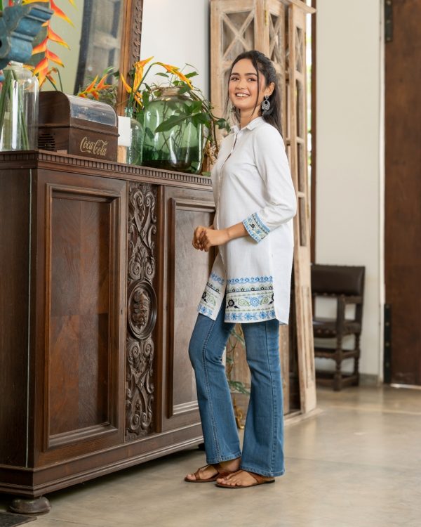 Embroidery Detail Button-Down Kurta Top - Image 6