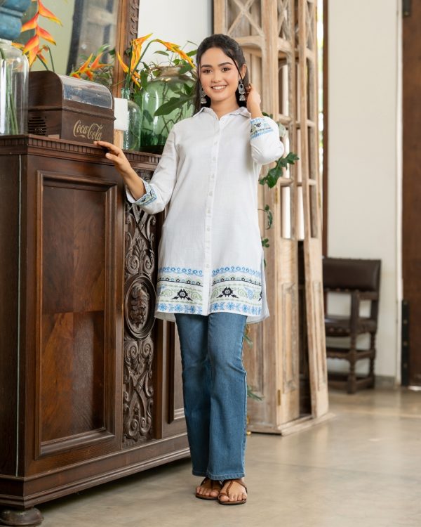 Embroidery Detail Button-Down Kurta Top - Image 4