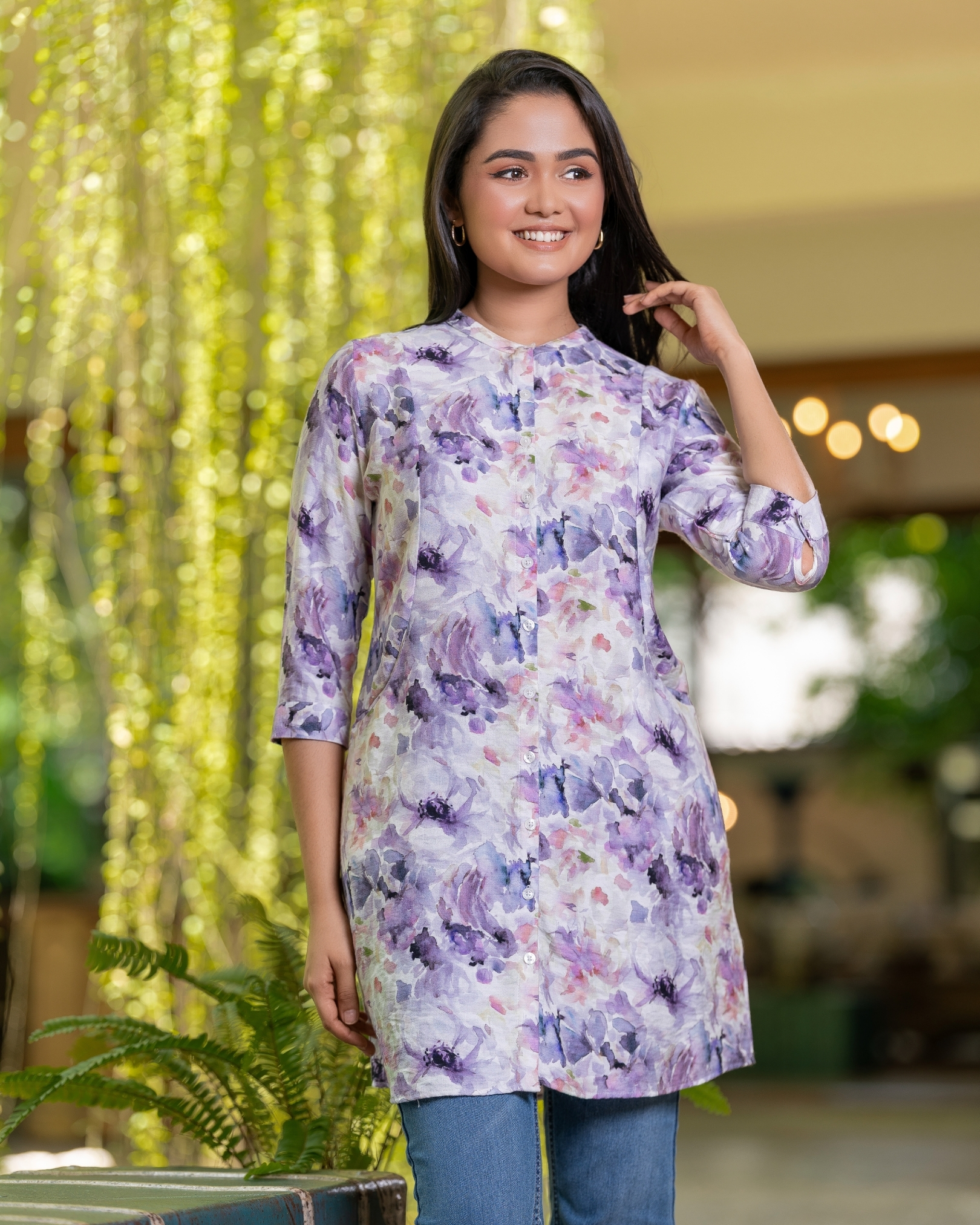 Watercolour Floral Patterned Kurta Top