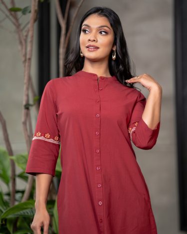 Chinese Collared Embroidery Detail Short Dress