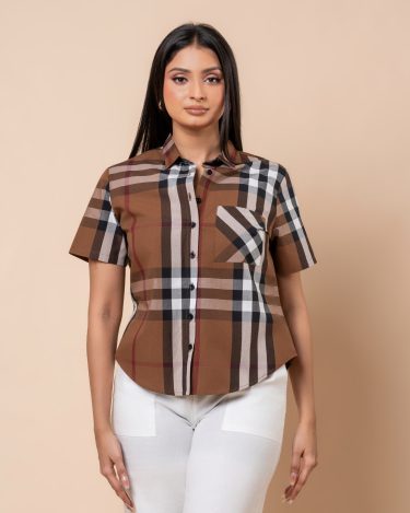 Plaid Patterned Short Sleeve Shirt Blouse