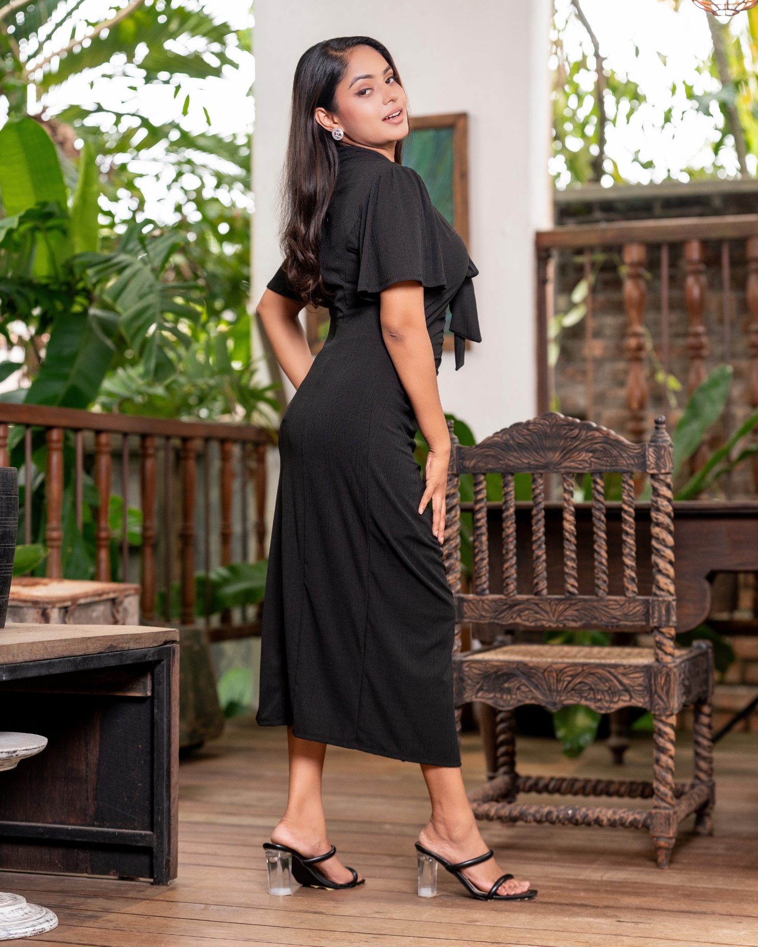 Front Ruched Flared Sleeve Maxi Dress - Image 6