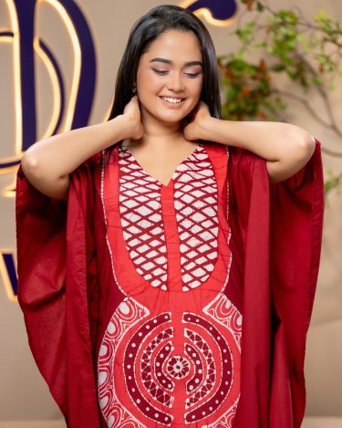 Geometric Patterned Batik Kaftan Short Dress