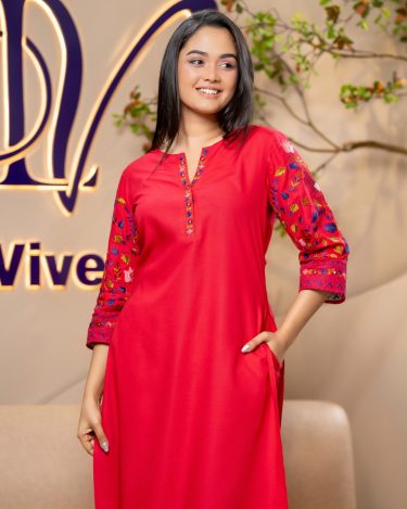 Embroidery Detail Kurta Top and Pants Set