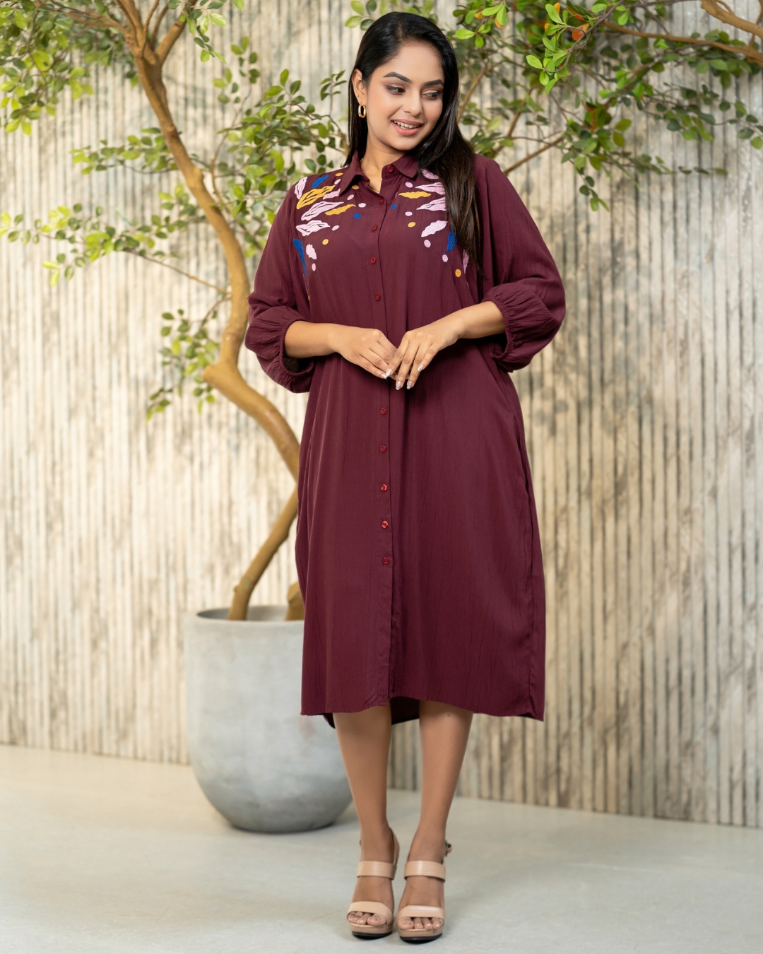 Embroidery Detail Short Shirt Dress - Image 5