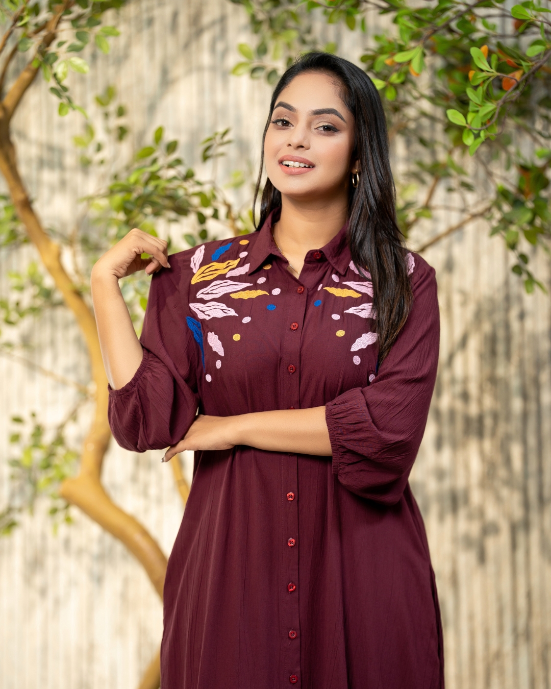 Embroidery Detail Short Shirt Dress - Image 3