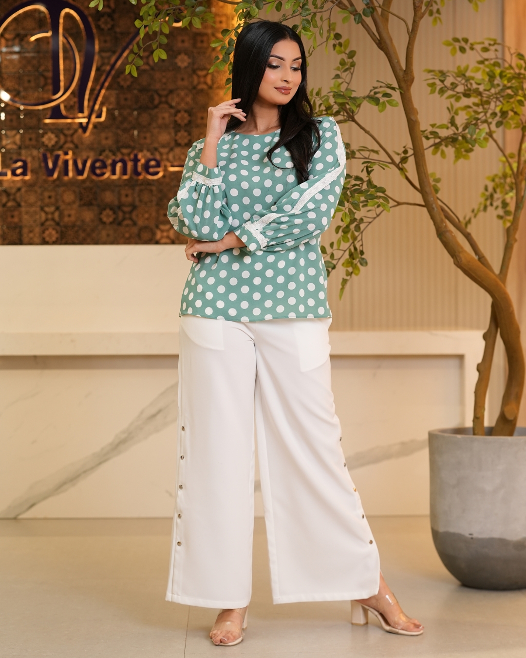 Lace Detailed Polka Dot Top - Image 5