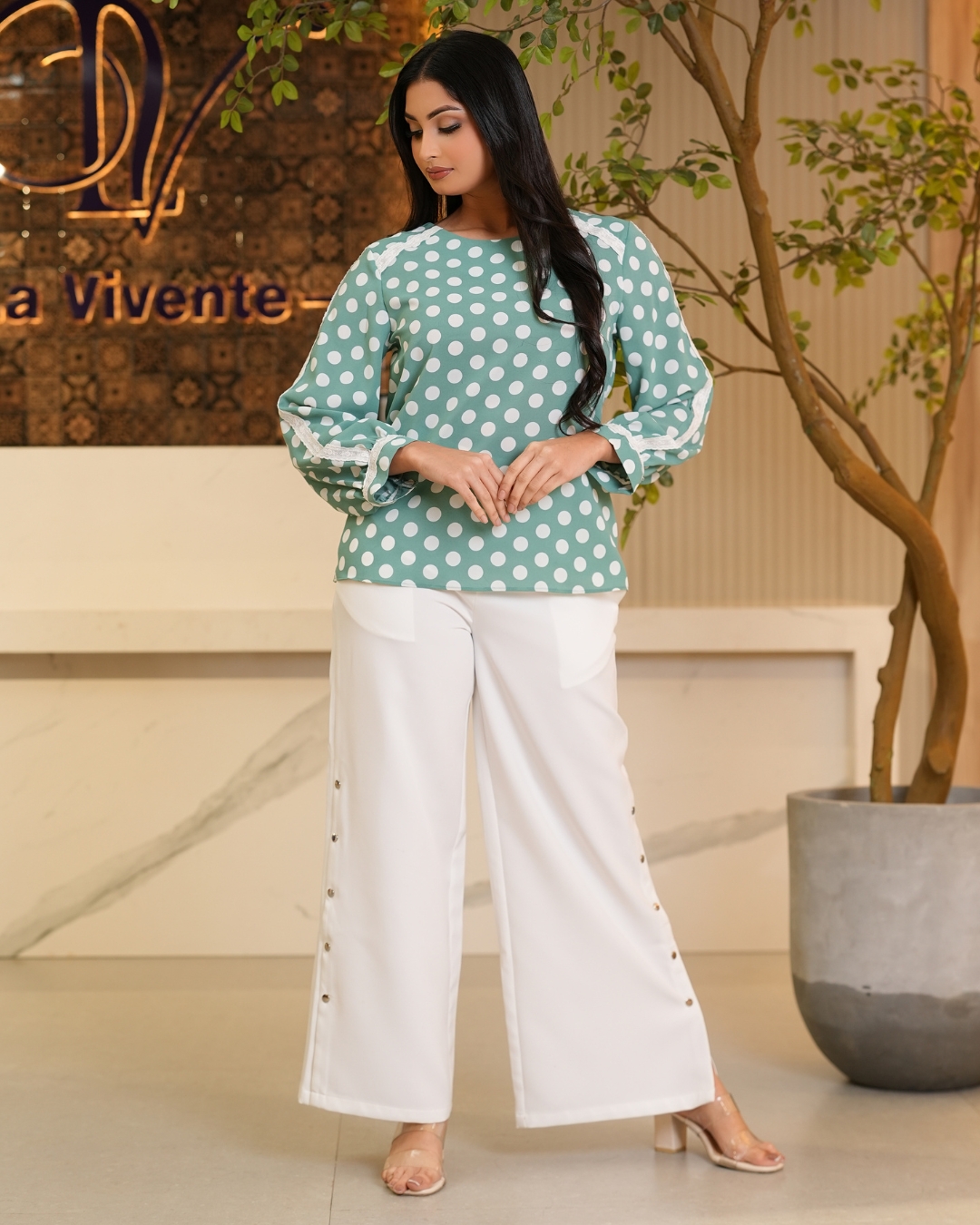 Lace Detailed Polka Dot Top - Image 4