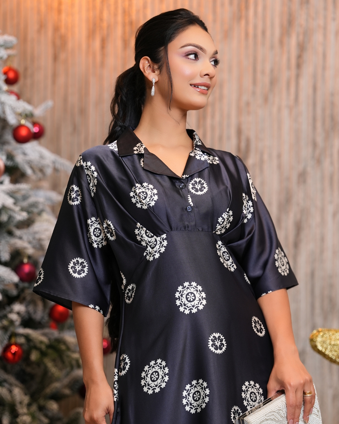 Lapel Collar Inverted Pleat Maxi Dress - Image 2